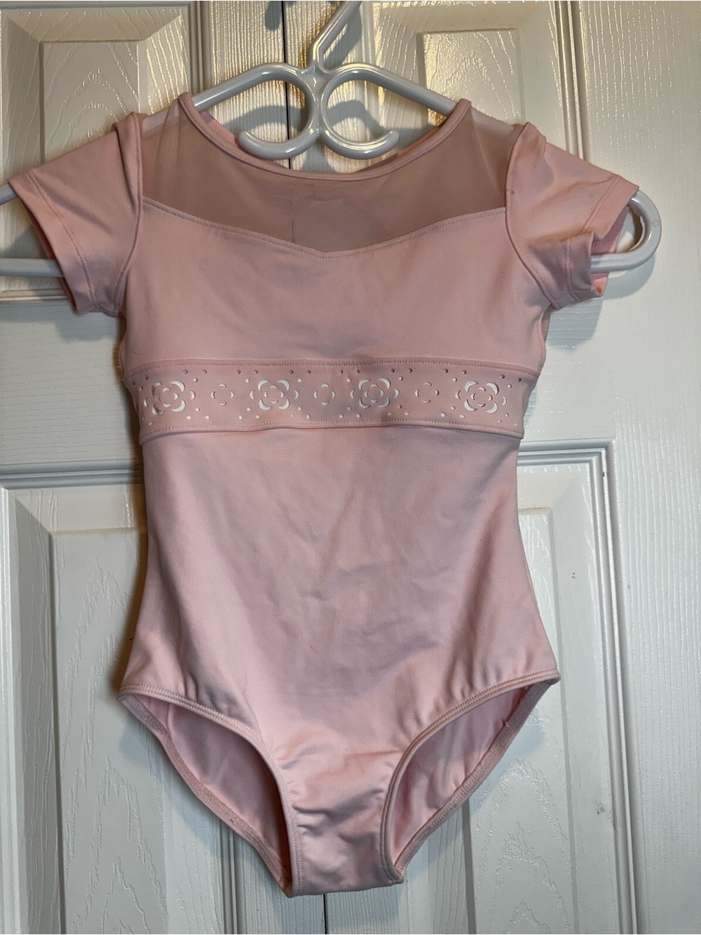 Bloch Pink Short Sleeve Dance Leotard with Floral Band #91